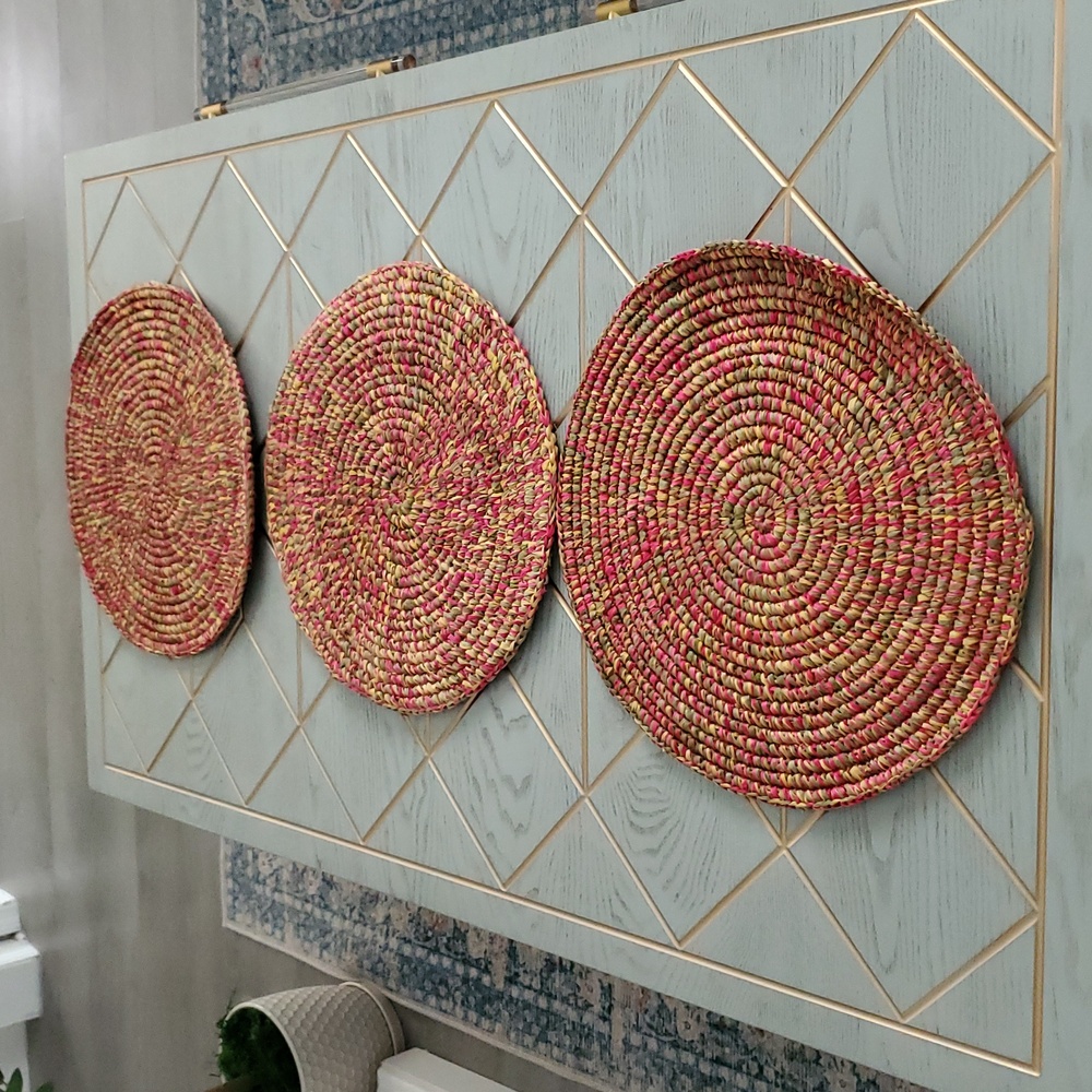 Colorful Woven Pink Green Yellow 3 Placemats Set